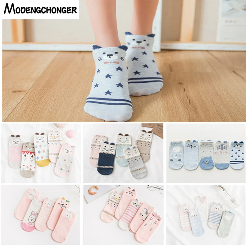 

5Pairs Current Women Cotton Socks Cute Cat Ankle Socks Short Socks Casual Animal Ear Red Heart Girls Invisible Socks 35-40 EUR