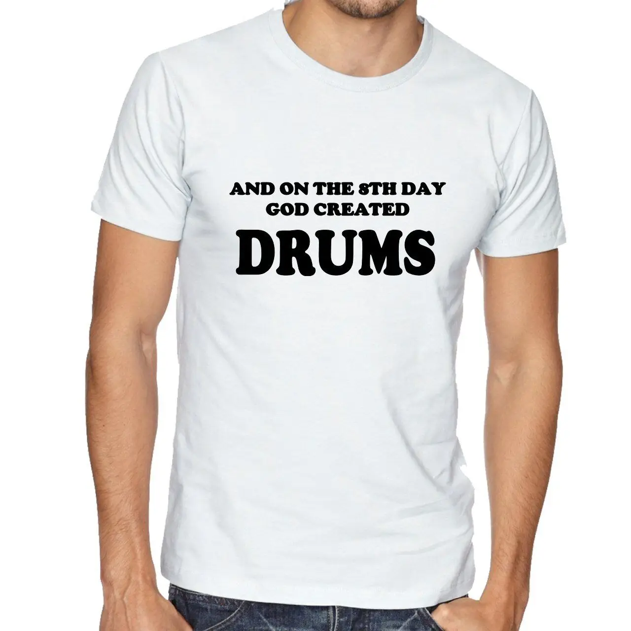 Новая забавная футболка с надписью 8TH DAY GOD CREATED DRUMS Мужская принтом возраст модная
