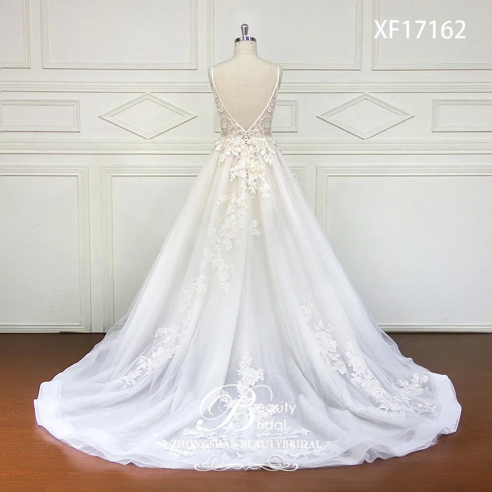 Wedding Dresses V-Neck Court Train Lace Applique Crystal Beading Bride Dress Gowns Vestidos De Novia XF17162 Wedding Dresses V-Neck Court Train Lace Applique Crystal Beading Bride Dress Gowns Vestidos De Novia XF17162