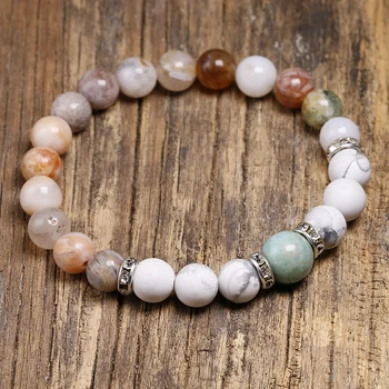 

Natural Bamboo leaves With White Howlite Bracelet High Quality 10mm Amazonite Beads Bracelets For Women Jewelry Design New
