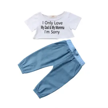 

2018 Summer Baby Kids Girls Clothes I am Sorry Short Sleeve Tops+Pants 2Pcs Outfits Hot