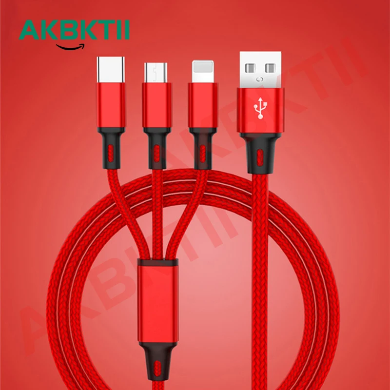 AKBKTII usb-кабель для зарядки iPhone XS X 8 7 3 в 1 кабель Micro USB C type samsung note 10 S10 S9 S8 | Мобильные