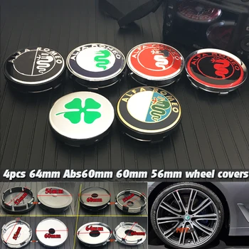 

4pcs 64mm 56mm 60mm Alfa Romeo Wheel Center Hub Cap stickers for alfa romeo 159 147 156 166 giulietta A clover emblem covers