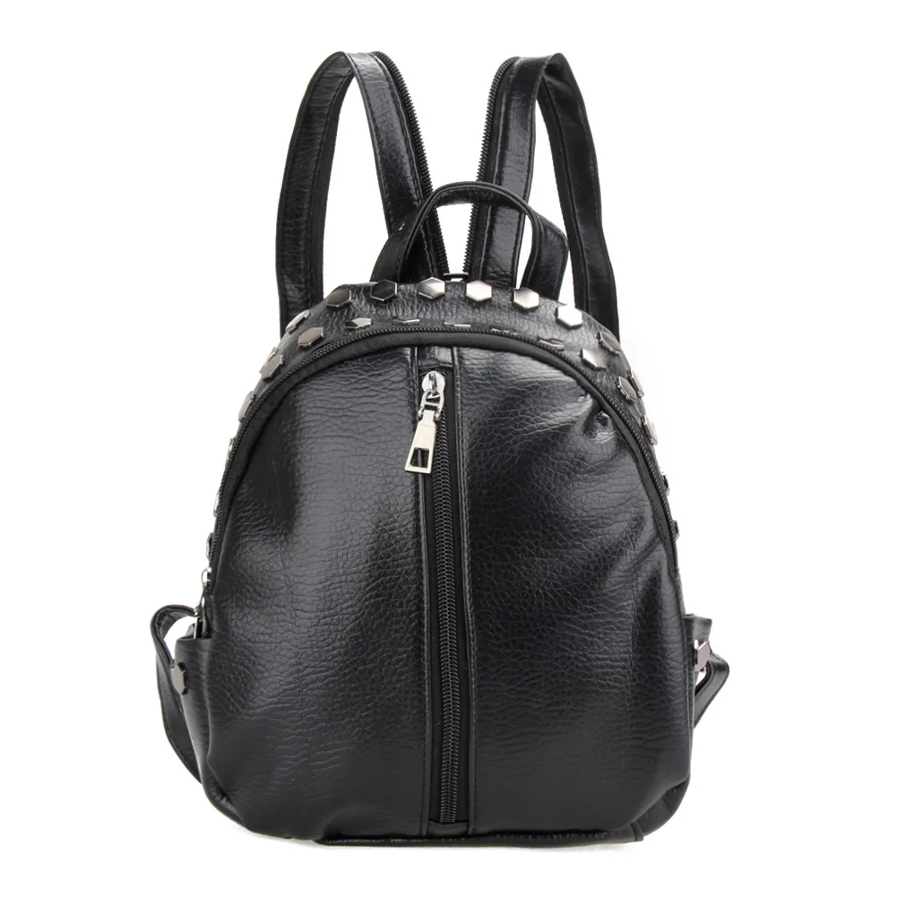 Fashion Women Leather Backpacks Rivet Schoolbags for Teenage Girls Female Bagpack Lady Small ...