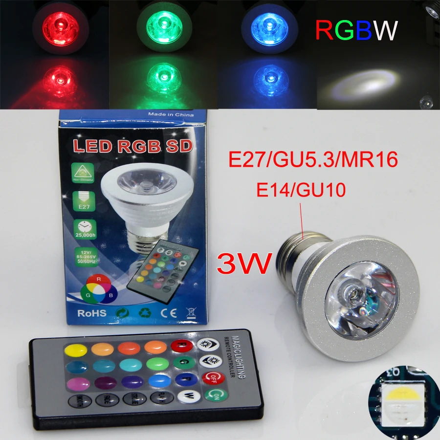 Новинка 2016 светодиодная лампа 3 Вт E27/GU10/GU5.3/MR16 RGB RGBW прожектор с пультом