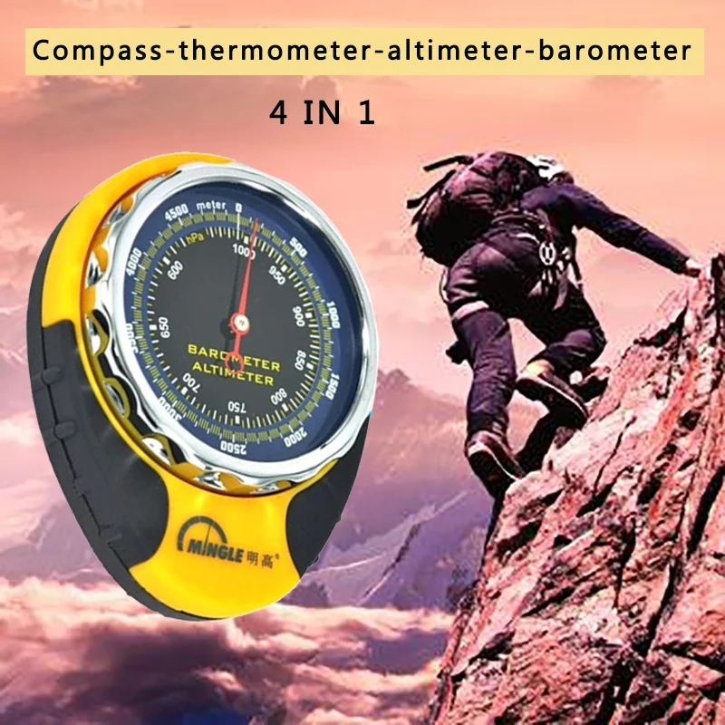 

4 in 1 Mechanical Compass Barometer Altimeter Elevation Table Thermometer LED Flashlight Mini Compass Hanging Ring Type Camping