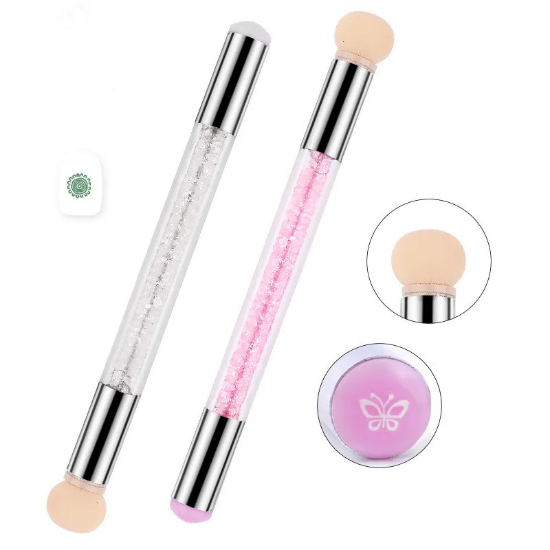 

2 In 1 Nail Art Brush Pen Silicone Stamper Gradient Sponge Brush Rhinestone Handle UV Gel Design Manicure Brush