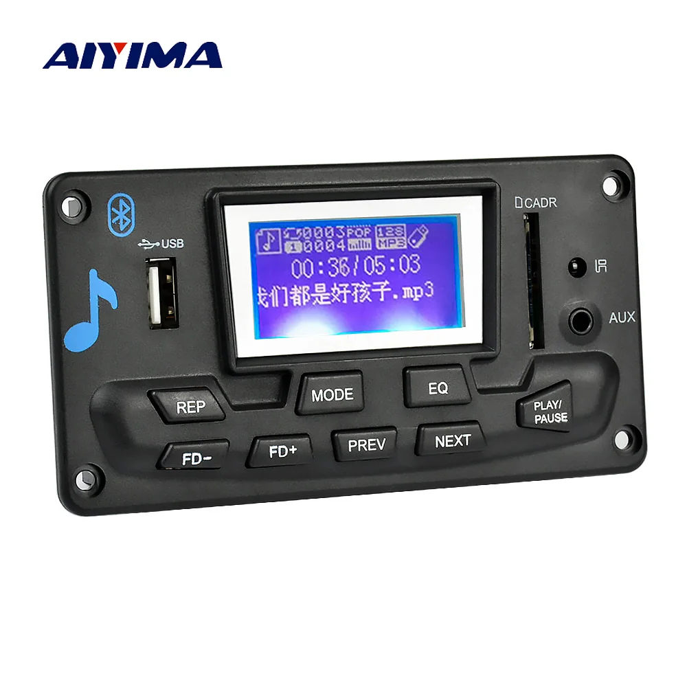 Aiyima 12V LCD Bluetooth MP3 Decoder Board WAV WMA Decoding MP3 Player Audio Module Support FM Radio AUX USB With Lyrics Display
