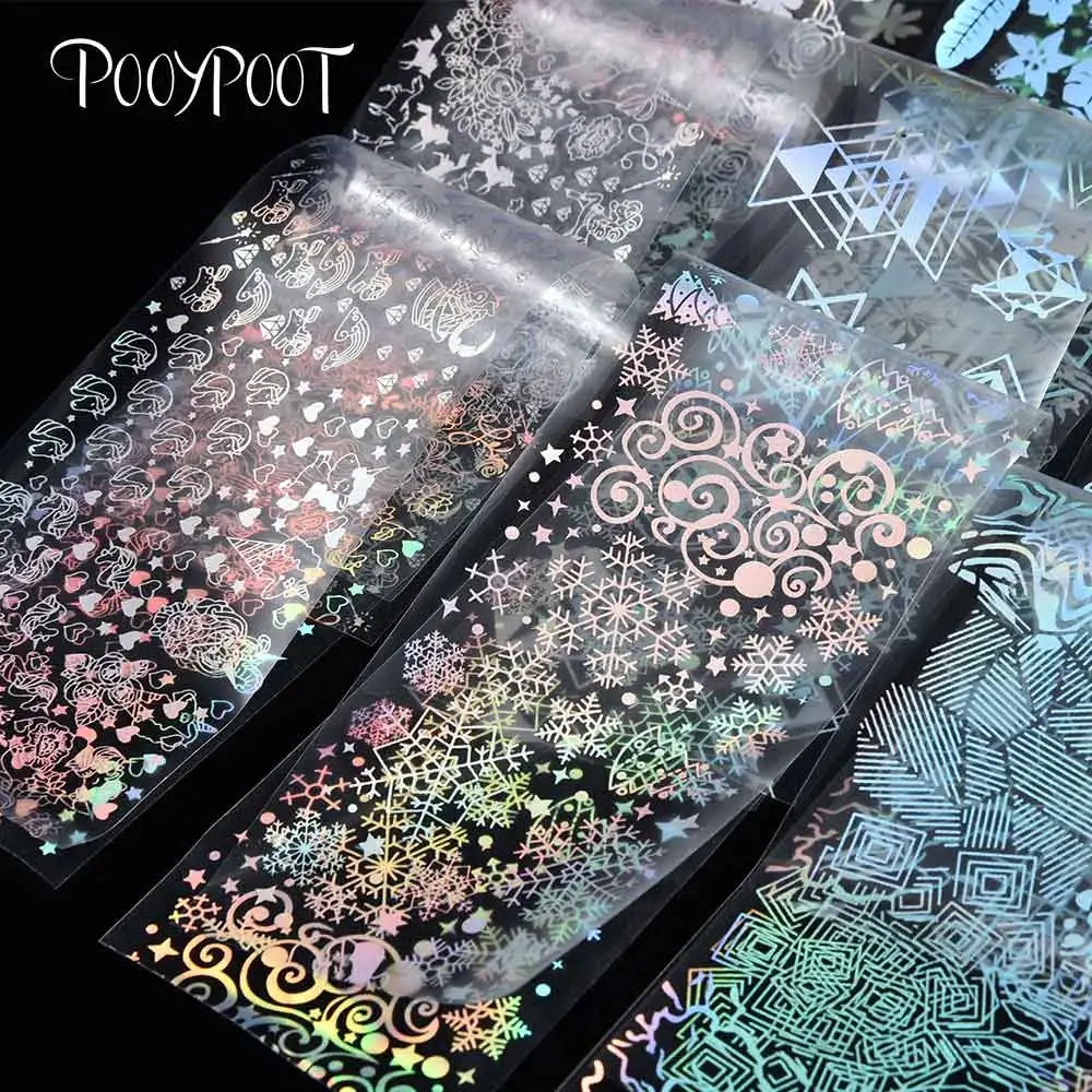 Pooypoot 8 шт голографические наклейки из фольги для ногтей цветок смешанными узорами, дизайн ногтей переводная наклейка водная горка наклейки для дизайна ногтей