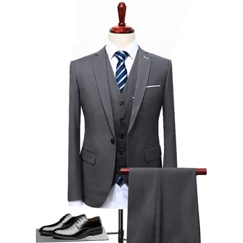 

Nice Grey Black Blue Men Suit Slim Fit 2 Pieces Groom Tuxedo Formal Party Blazer Wedding Groom Suits (Blazer+Pants+Vest) S-4XL