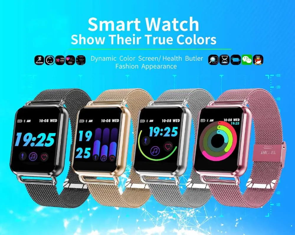 For iPhone 8 Plus 7 Plus Bluetooth Smart Watch Band Men Waterproof Dynamic Blood Pressure Fitness Tracker Heart Rate Smartwatch