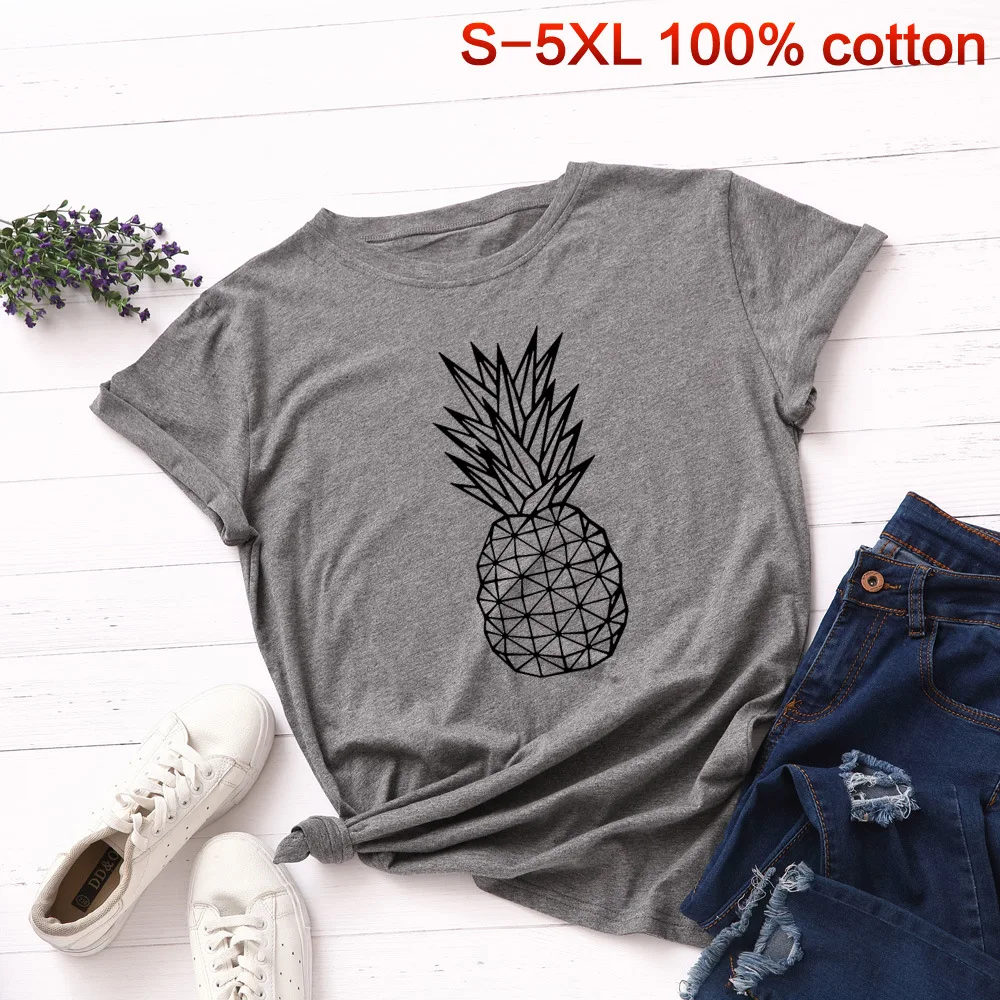 SINGRAIN летняя S-5XL размера плюс футболка с принтом ананаса Женские топы с рисунком фруктов хлопок короткий рукав свободная футболка