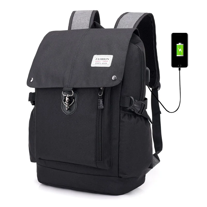 Мода г. Повседневное USB зарядка Anti Theft рюкзак для мужчин 15 дюймов ноутбука s рюкзаки школьная сумка-рюкзак sac dos mochila - Цвет: Черный