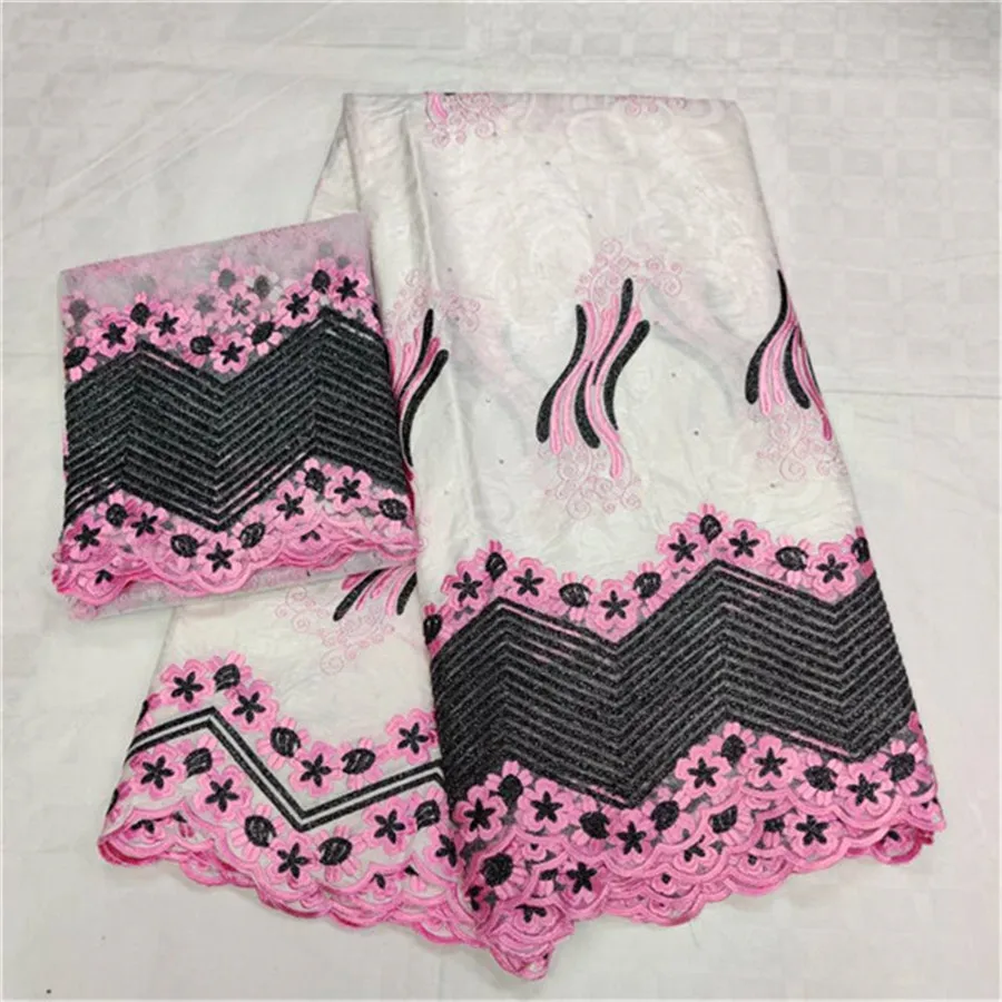 

African bazin riche getzner fabric with french net tulle lace with stones nigerian bazin riche fabrics 5+2yards/lot