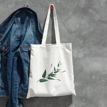

Fashion Women Fresh Green Plants Printing Canvas Zipper Handbags 2019 New Arrival Female Casual Simple Shoulder Bags
