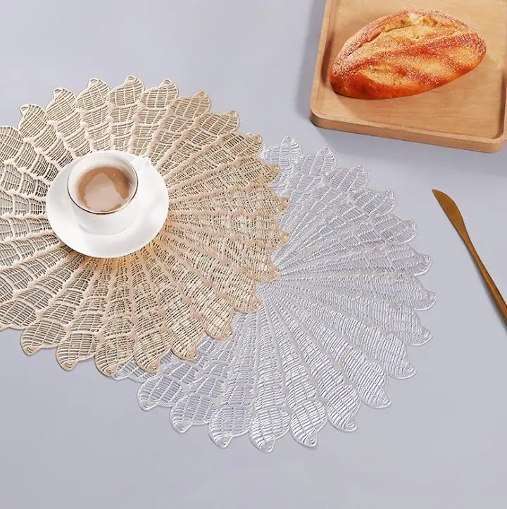 

Placemat for Dining Table Silver Gold Hollow PVC Pads Cup Coffee Table Mats Coaster Kitchen Table Wedding Decoration Home Decor