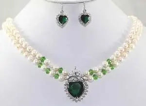 

hot Free shipping2Rows 7-8MM Pearl Zircon Crystal Bridal Wedding Jewelry Necklace Earring Set (A0423) -Bride jewelry free shippi