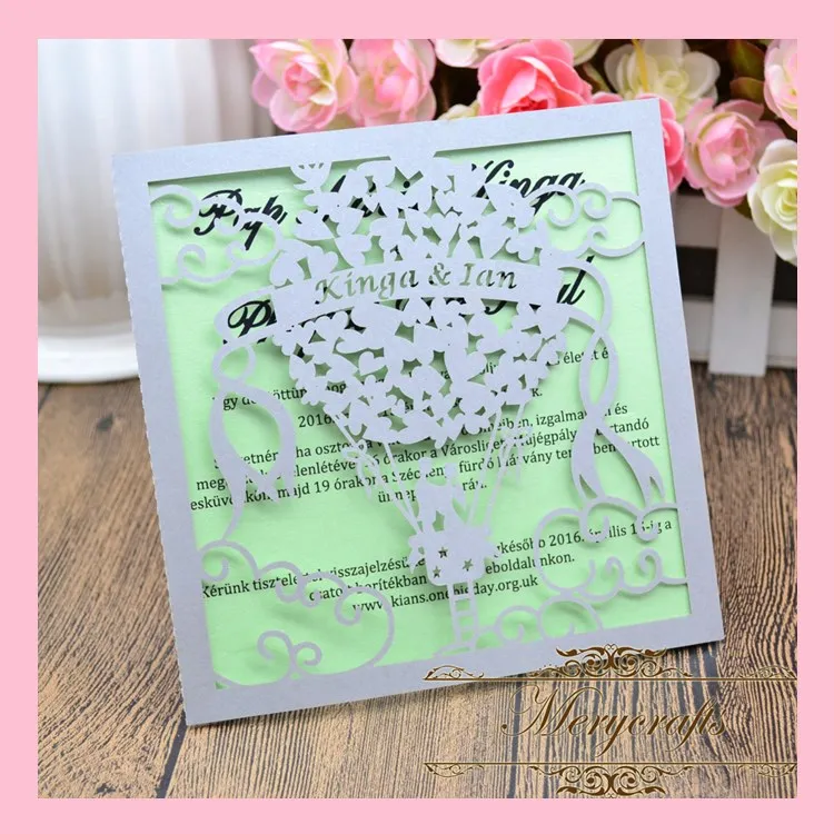 

50pcs lot Hot Sale Unique Design Hot Air Balloon Pattern Romantic Wedding Laser Cut Invitation Card