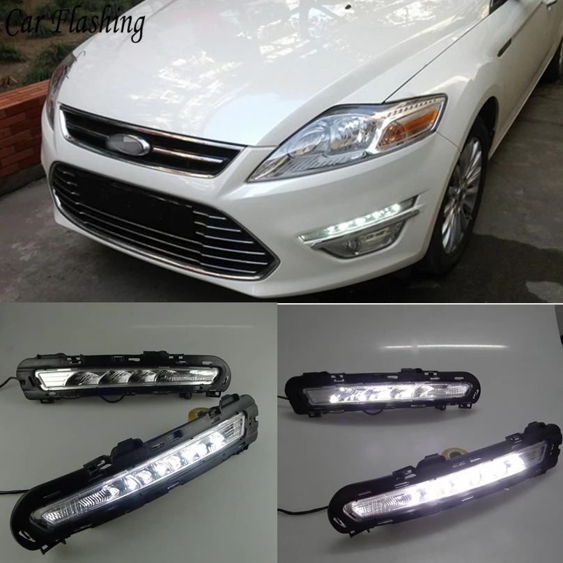 Автомобильный мигающий 1 комплект для Ford Mondeo 2011 2012 2013 светодиодный DRL Дневной ходовой светильник Дневной светильник водонепроницаемый противотуманный фонарь белый стильный светильник s