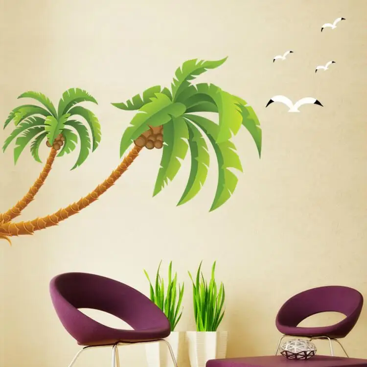 XXL Size Beach Tall Palms Coconut Tree Waterproof Vinyl Removable Wall
