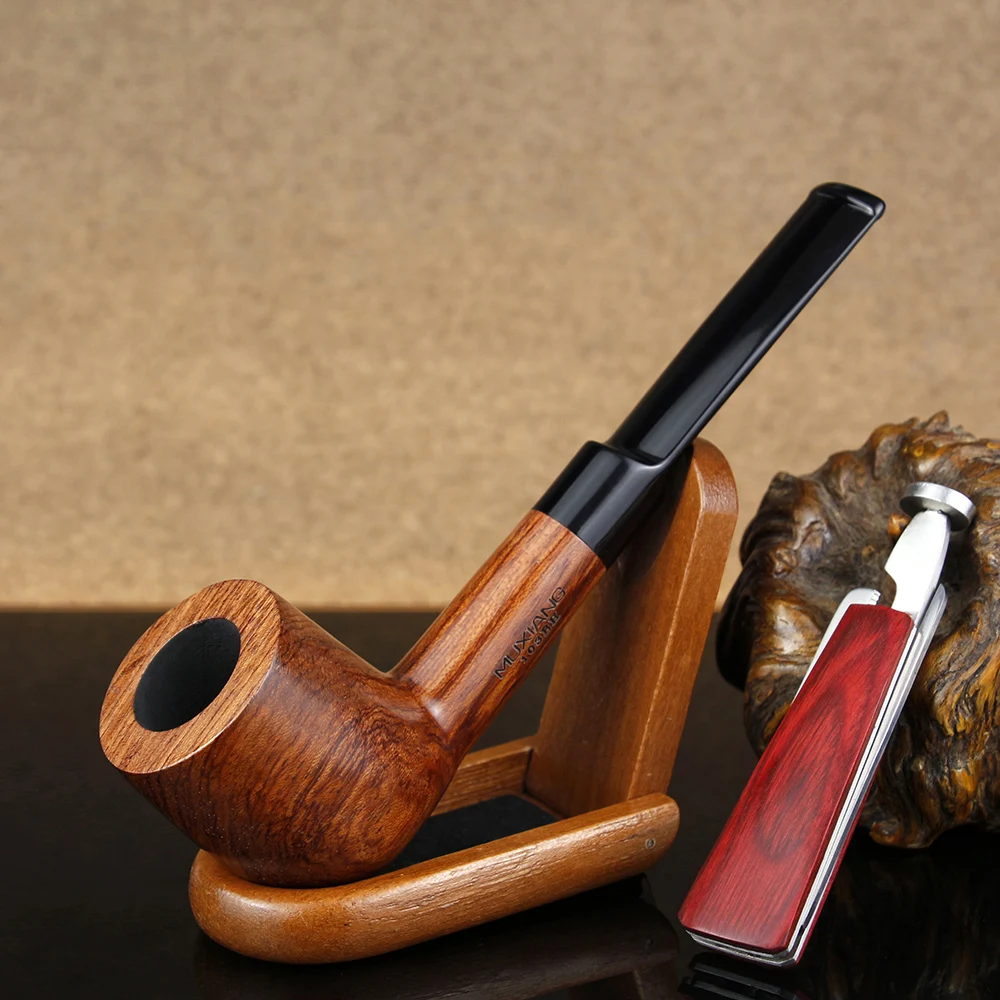 

New Straight Smoking Pipe Set 3in1 Multifunction Tool Wooden Stand 9mm filter Rosewood Tobacco Pipe Wooden Pipe Set