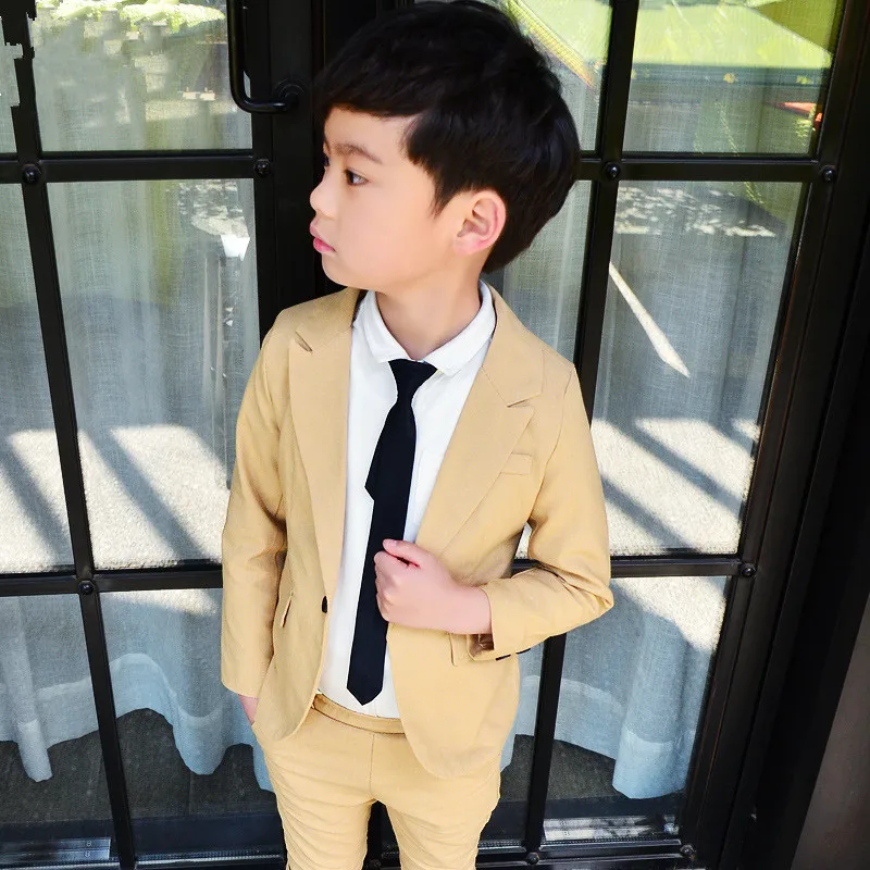 

Kids Single Button Clothings Boys New Style 2018 Fashion Boy's Blazers Suits for Weddings Khaki Top+Bottom 2 pieces/sets S83056A