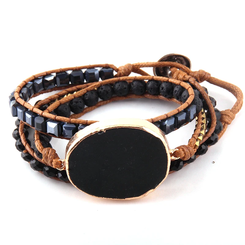 

Fashion Beautiful Fashion Mixed Natural Stones Crystal Stone Charm 3 Strands Wrap Bracelets For Drop Shippers