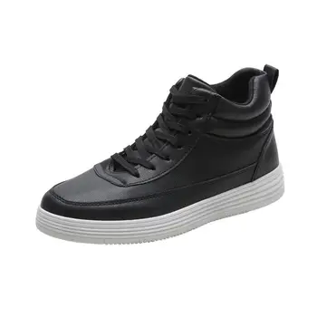 

LAISUMK Men Pu Leather Shoes Black White Casual Brand Male Shoes Comfortable Casual Shoes For Boy Hard-Wearing Platform Shoes