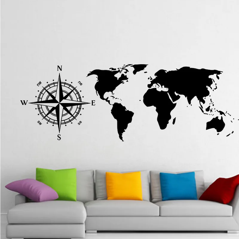 

New Arrival Nautical Compass Scratch World Map Wall Stickers Home Decor Living Room Vinilos Paredes Mural Muraux Custom Color C5