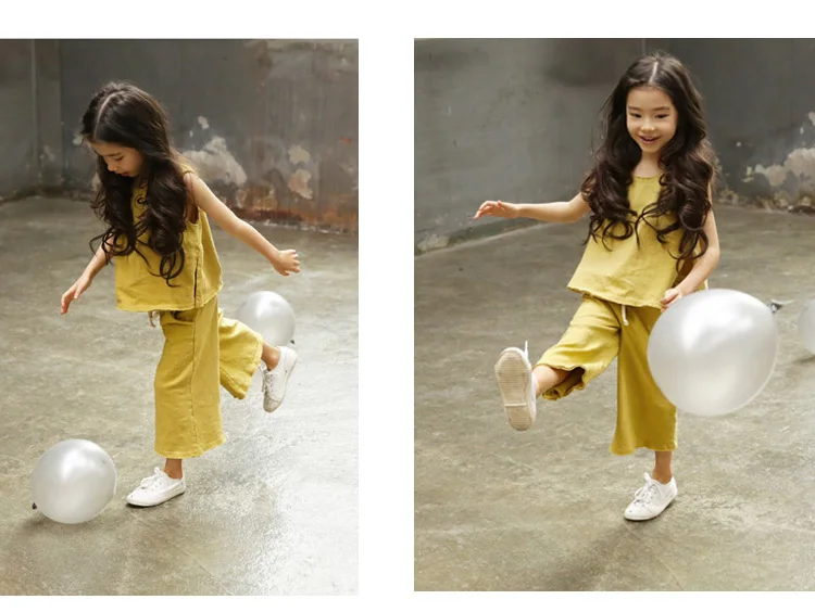 Casual Kids Clothes Suit For Teenage Girls Clothing set 2019 Summer Solid Vest Tshirt Pants 2-piece Soft Cotton Children Outfits (9)