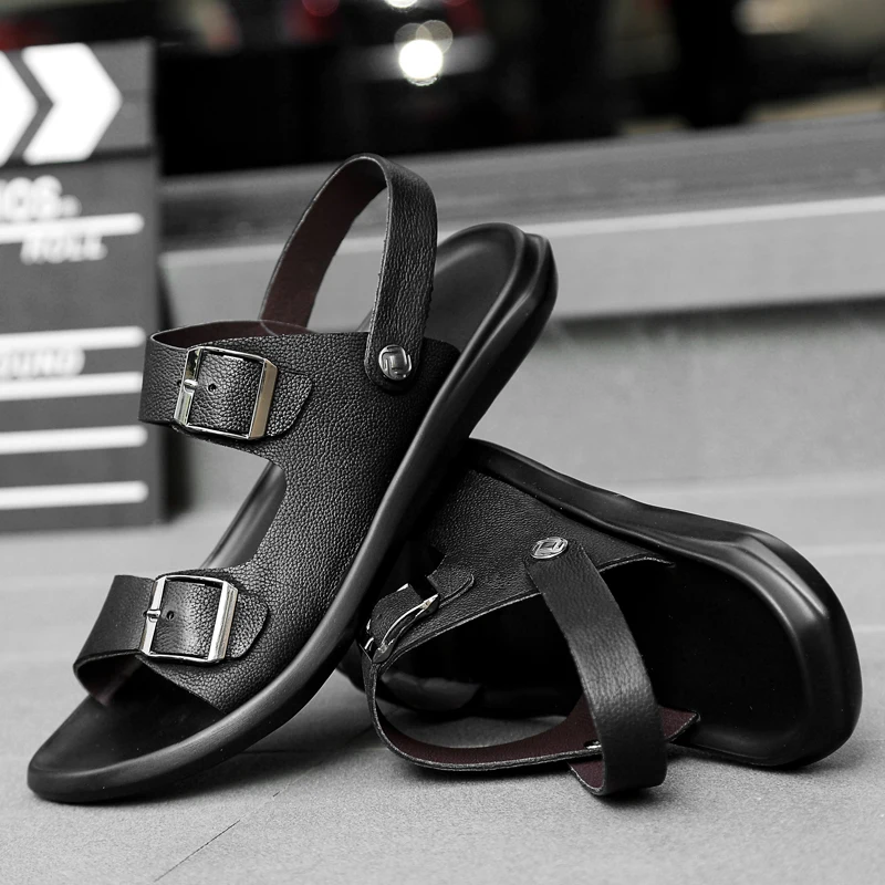 

Men Sandals outdoor Men Summer breathable Casual Shoes genuine Leather Soft Flip flop Men Breathable Slippers sandals men L5