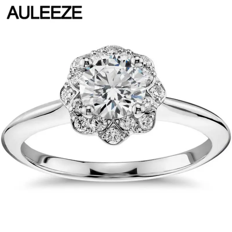 1CT Round Cut Lab Grown Diamond Ring Ring Solid 14 K White Gold Floral Halo Moissanites Anniversary Engagement Ring for Women