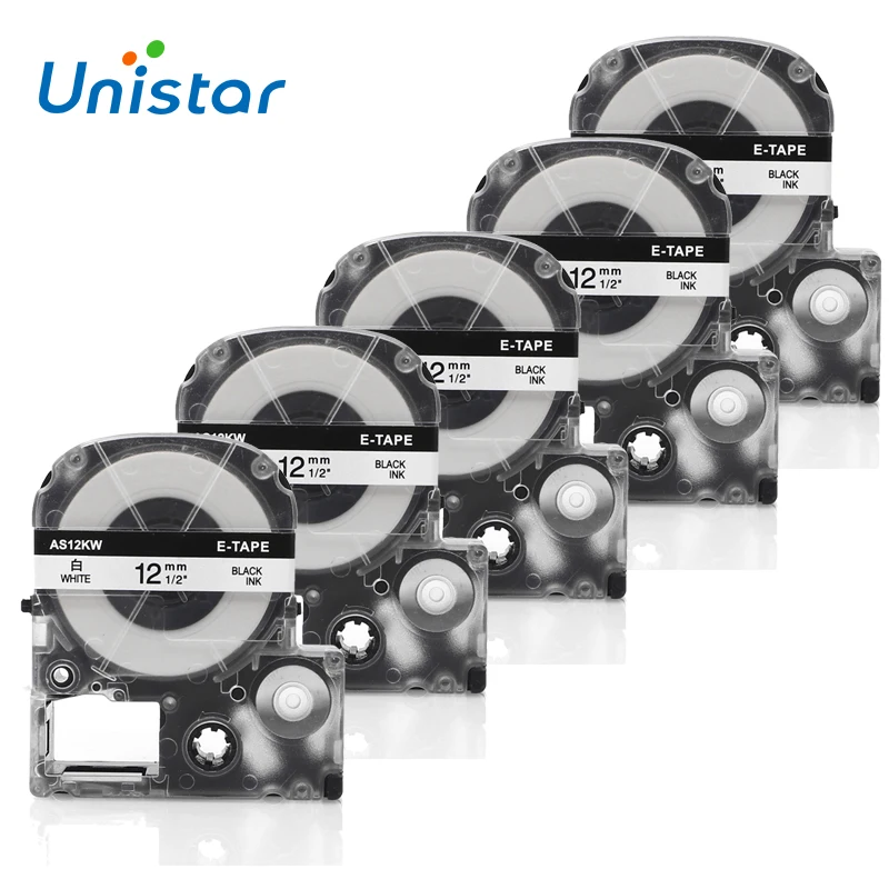 Unistar 5 шт. совместимый Epson SS12KW LC-4WBN 12 мм черный на белом производитель этикеток для LW300 LW400 совместимый для Epson и King Jim