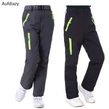 Aufdiazy флисовые лыжные штаны для мальчиков и девочек, водонепроницаемые походные лыжные штаны детские зимние теплые леггинсы детские Трекинговые Брюки OT004