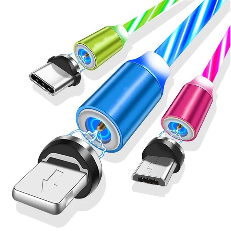 

1M Magnetic Charger Cable Flowing Light Fast Charging Magnet Micro USB Type C Cable For iPhone XS XR 7 8 LED Magnetic Wire Cord