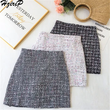 

HziriP Basic Skirts 2018 New Women Autumn Winter High Waist Skirt A-Line Lattice Relaxation Simple Wild Mini Sexy Skirt