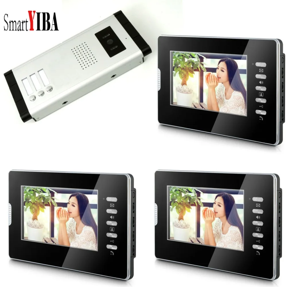

SmartYIBA 7'' Inch LCD Wired Video Door Phone Intercom Systems with Three Monitors + One Camera for Multi Apartment Units