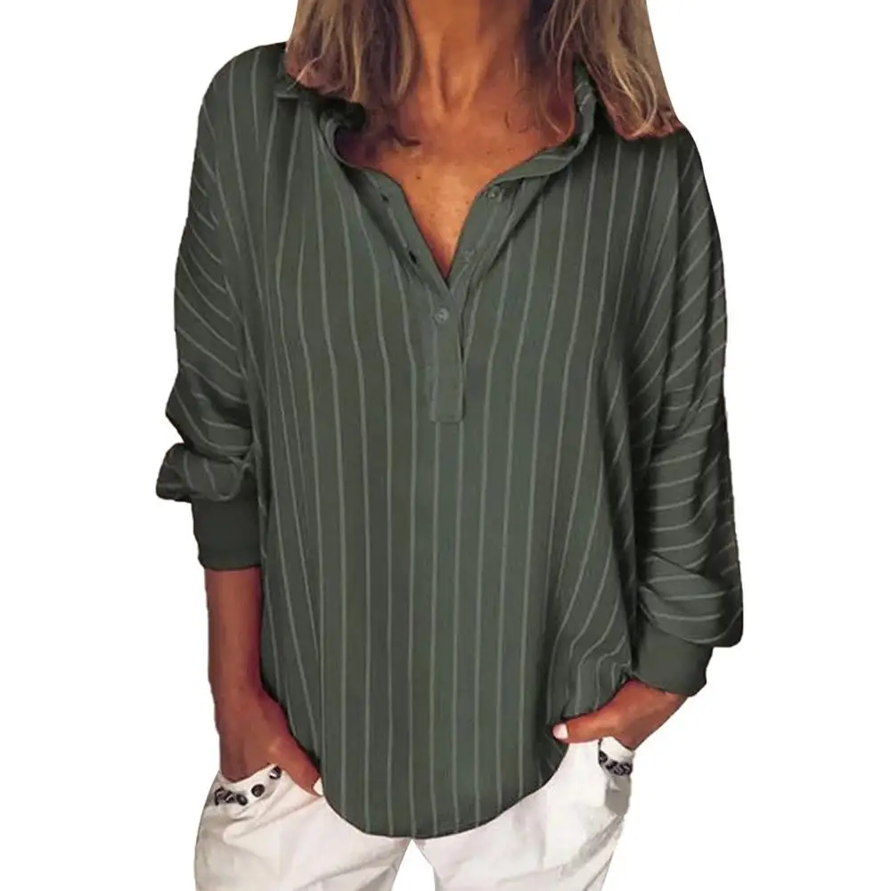 

Fashion Women Shirt Chemise Femme Loose Casual Striped Button Long Sleeve Ladies Shirts Tops Blouse Plus Size Roupas Feminina C