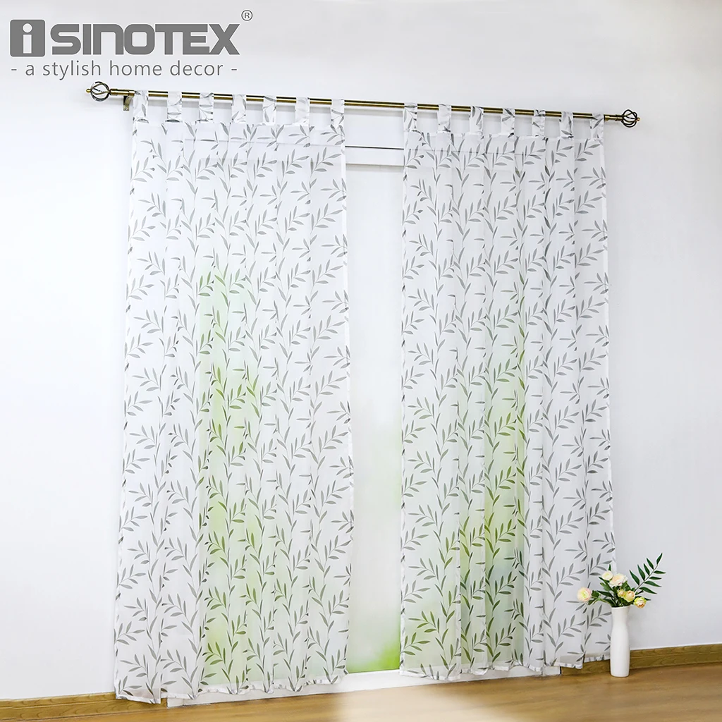 1PCS Green Leaves Printed Tulle Curtains Living Room High Quality Voile