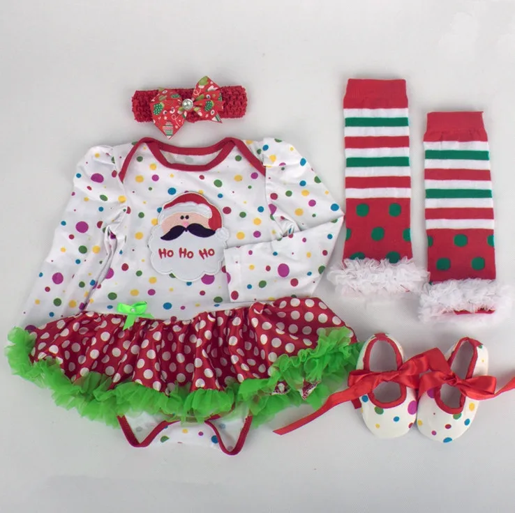 Рождественские костюмы-комбинезоны для маленьких девочек, платье+ повязка на голову+ обувь+ гетры, комплект одежды, праздничная одежда