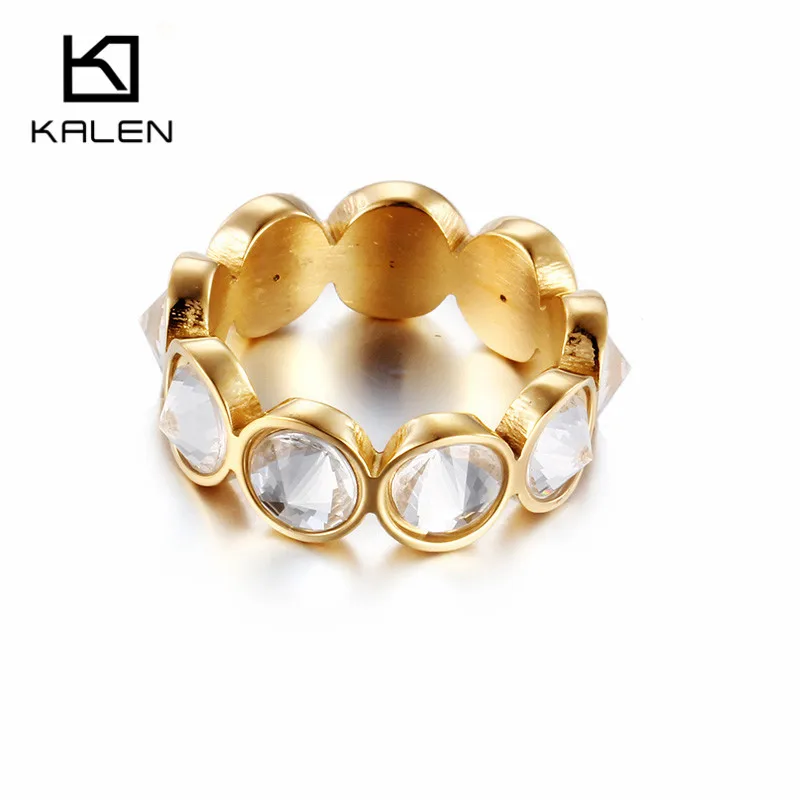 

Kalen Fashion Party Gifts Stainless Steel Gold Color Women's Rings Shining Austrian Crystal 8mm Round Rings 2018 New Arrivals