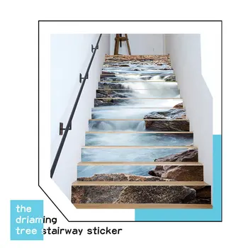 

13pcs Stair Stickers Flowing Water Pattern Self-Adhesive Waterproof Stairs Sticker FPing