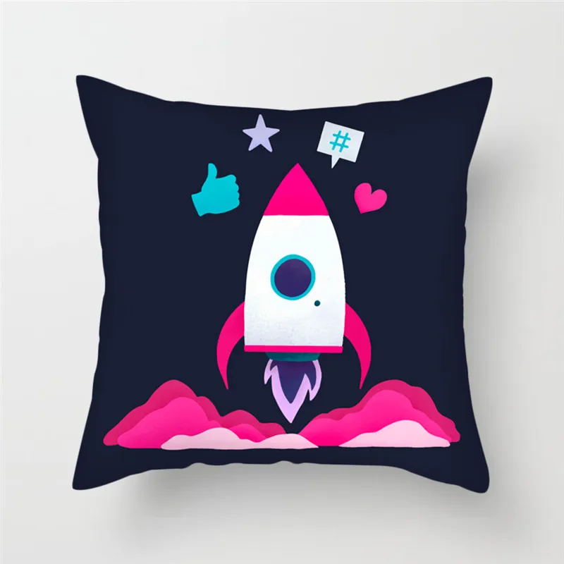 Fuwatacchi мультфильм космический корабль Чехлы космонавты и ракеты, накидка для подушки для домашних стульев, космического пространства декоративных подушек размером 45*45 см