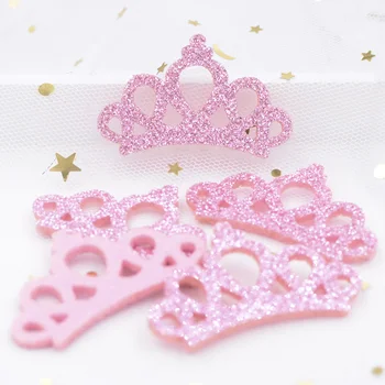 

20Pcs 46mm Glitter Powders Fabric Felt Padded Appliques Pink Crown Patches for Crafts Garments Decor DIY Hair Bow Ornament K44
