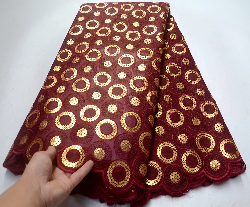 

wine red Lace African Lace Fabric 2019 High Quality Lace With paillette Nigerian Guipure Lace Fabric Wedding 5yards French