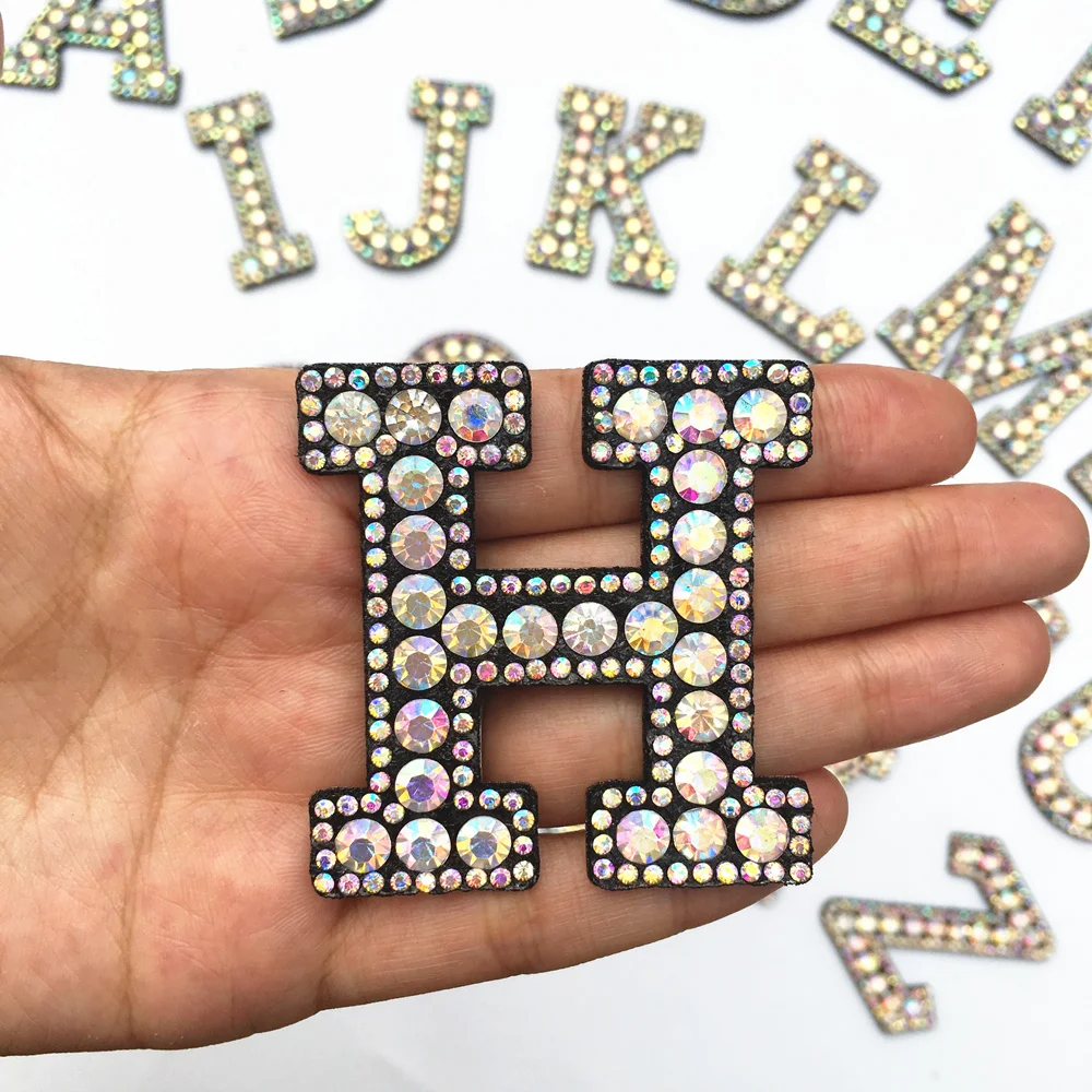 

A-Z Rhinestone letter iron on patch letter patch alphabet patches 3D AB Rhinestone Applique DIY Badge Paste Beaded