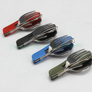 

Camping tableware multi-function folding knife and fork spoon combination Disassembling tableware stainless steel tool