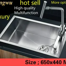 Горячая роскошь на продажу Кухня ручная раковина одна труга высокого качества пищевой 304 из нержавеющей долговечной стали 65x44 см