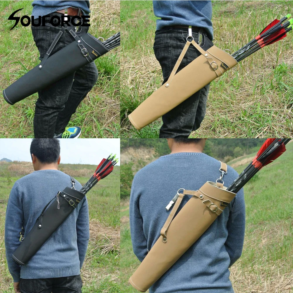 preço 52*13 cm Seta Quiver em Preto Cor Amarela bolsa de Ombro back Design Feito de Couro Puro para caça tiro com arco Tiro