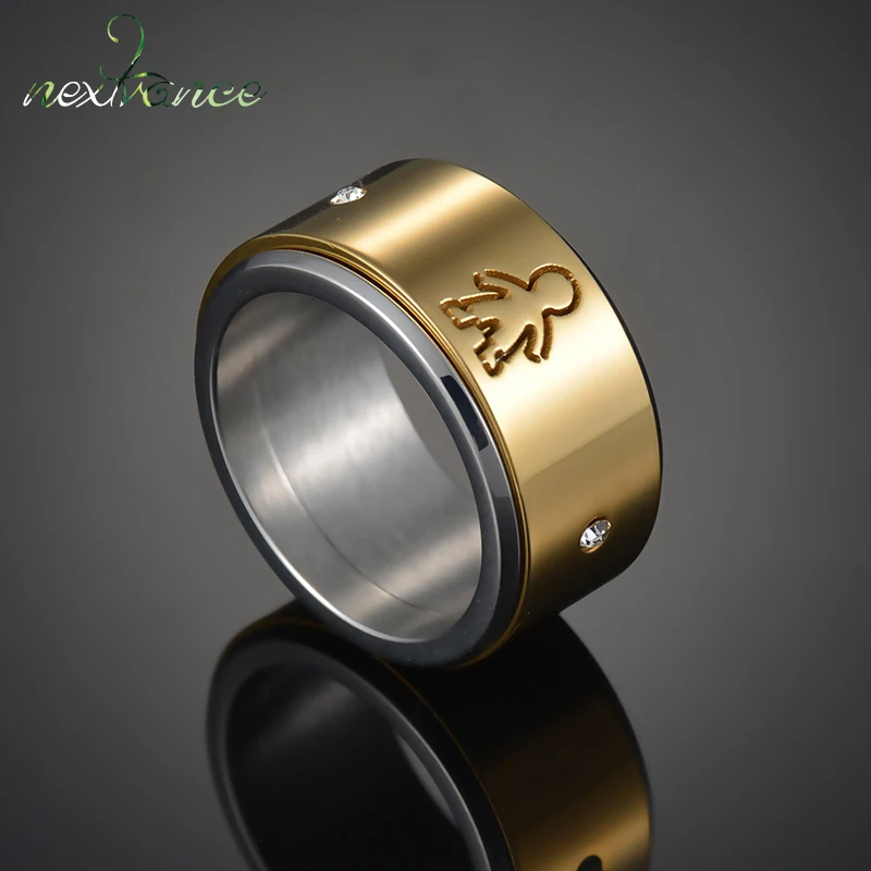 

Nextvance CZ Stone Boy Girl Rotation Ring Gold Stainless Steel Happy Family Ring for Birthday Gift Jewelry